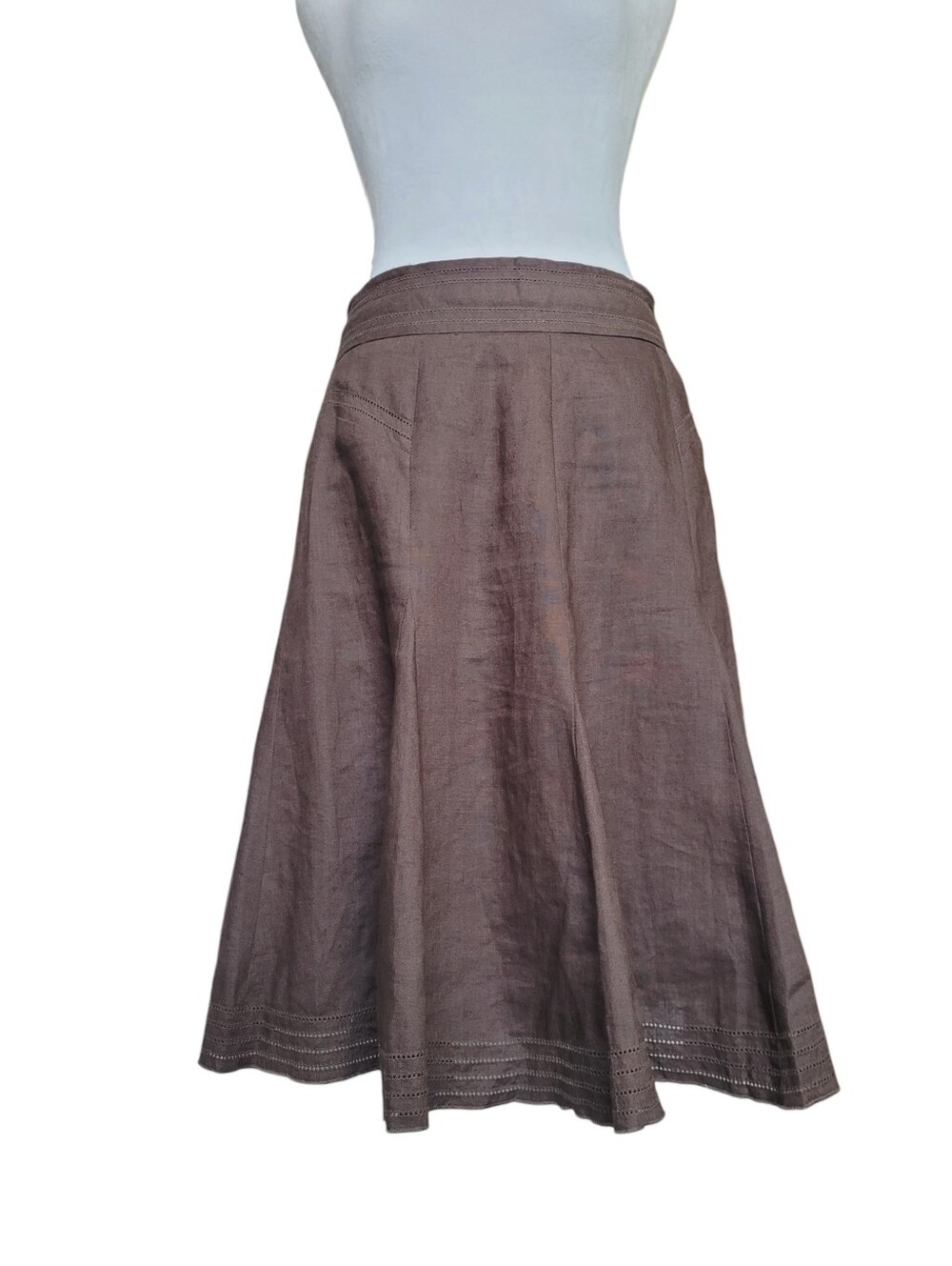 Vintage Linen A-Line Midi Skirt Le Chateau Y2K Brown Small